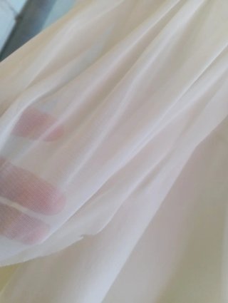 Vestido fiesta blanco marfil escote drapeado S