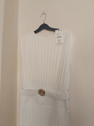 Vestido Zara Plisado Midi Cinturón Talla S