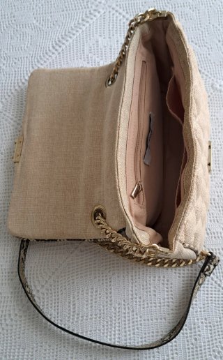 Bolso tela beige cadena dorada