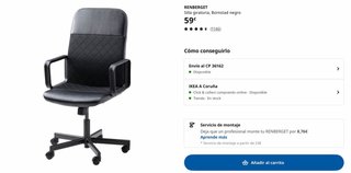 Silla de escritorio IKEA RENBERGET negra giratoria