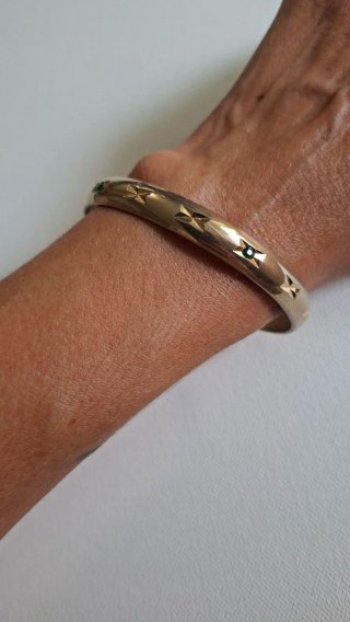Pulsera Brazalete Art Déco Oro y Verde