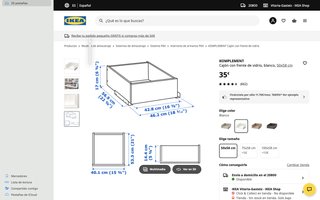 Cajón IKEA PAX 50x58cm blanco con frente vidrio.
