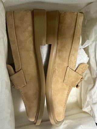 Mocasines Zapatos  Chanel Ante Beige y Dorado
