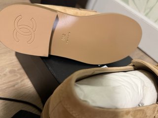 Mocasines Zapatos  Chanel Ante Beige y Dorado