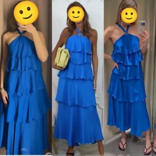 Vestido largo Zara volantes azul talla M