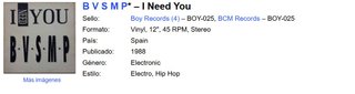 Vinilo BVSMP I Need You 1988