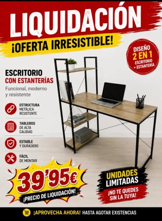 Escritorio con estanterías madera y metal