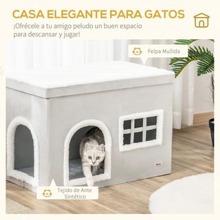 Casa Plegable para Gatos Interior Cueva Gris