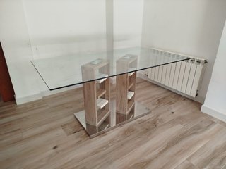 Mesa de comedor cristal y madera