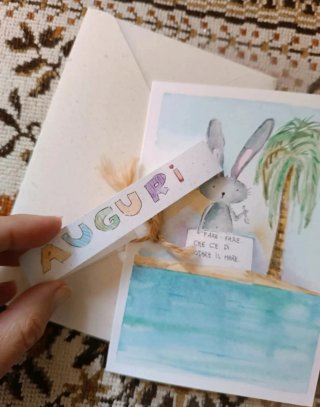 Biglietto Auguri Acquerello Coniglio Mare
