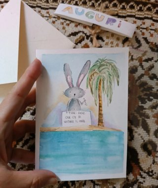 Biglietto Auguri Acquerello Coniglio Mare