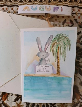 Biglietto Auguri Acquerello Coniglio Mare