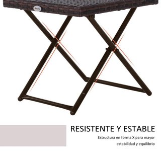 Mesa Terraza Ratán Plegable Acero Marrón 40cm