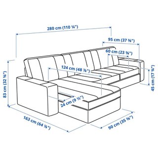 Sofá modular gris Ikea Kivik con chaise longue