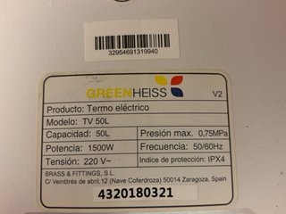 Calentador eléctrico GREENHEISS 50L