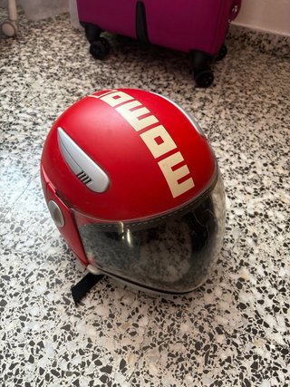 Casco Moto MOMO Rojo y Plateado
