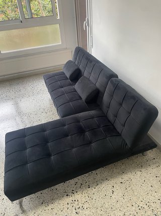 Sofa cama + Mesa cristal negra y 6 sillas polipiel