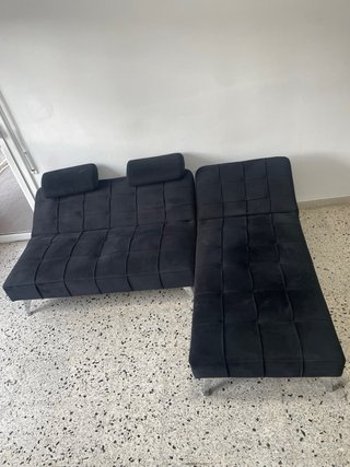 Sofa cama + Mesa cristal negra y 6 sillas polipiel