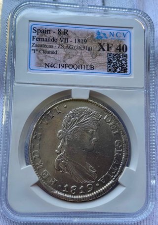 Moneda PLATA 8 Reales 1819 Zacatecas. NCV XF40.