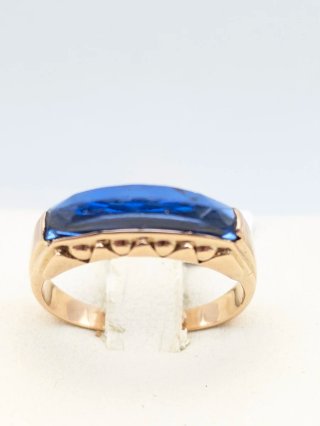 Anillo Oro 18k Vintage con Piedra Azul