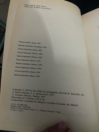 Libro Raíces - Alex Haley Edición Vintage 1979