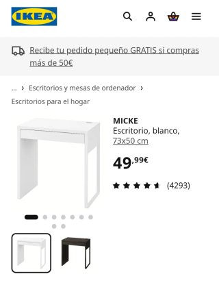 Mesa MICKE Ikea Blanca 73x50