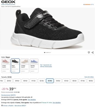 Zapatillas Geox J Aril Niña Talla 33