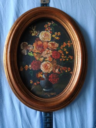 Quadretto fiori ovalato legno