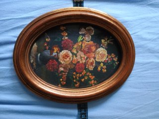 Quadretto fiori ovalato legno
