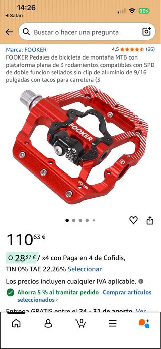 Pedales Bici Fooker Rojos