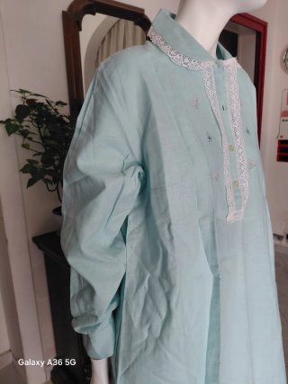 Camicia da notte vintage teal con pizzo