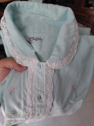 Camicia da notte vintage teal con pizzo