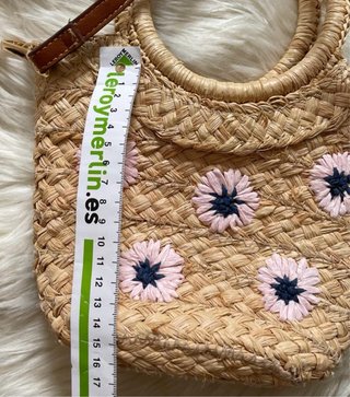 Bolso Cesta Mimbre Flores Rosas