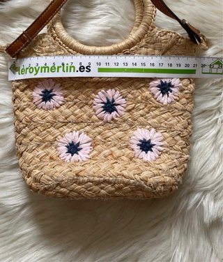 Bolso Cesta Mimbre Flores Rosas