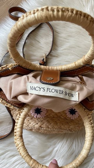 Bolso Cesta Mimbre Flores Rosas