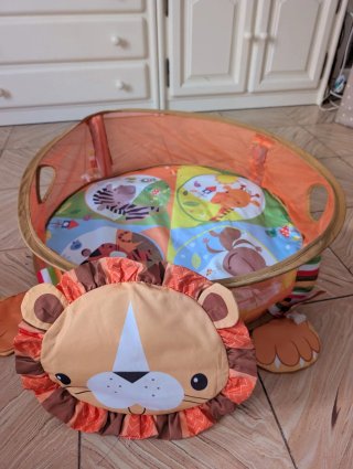 Parco giochi per bambini con peluche leone