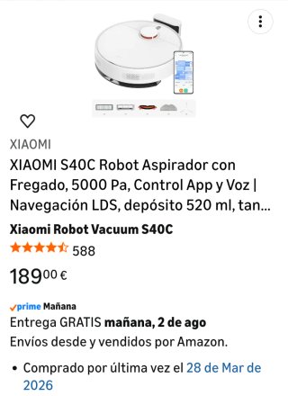 Robot aspirador Xiaomi S40C 5000Pa, fregado smart