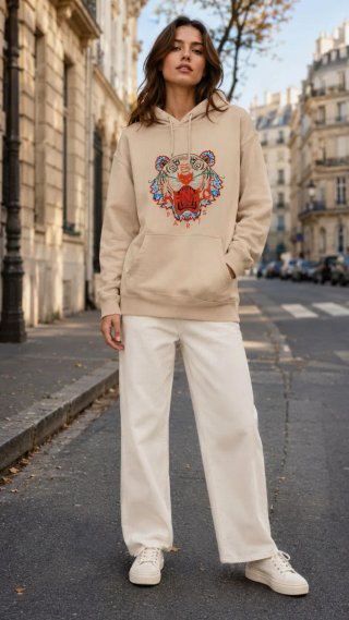 Sudadera Kenzo Beige con Tigre Multicolor