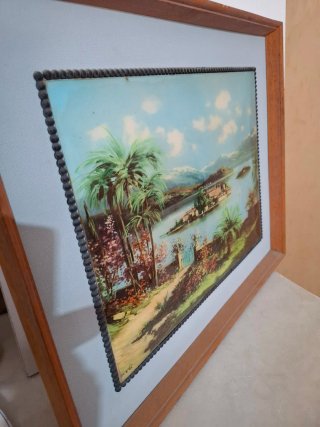 Quadro antico vetro bombato paesaggio