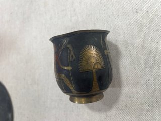 Taza y Platillo Egipcio Latón Patinado