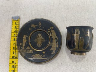 Taza y Platillo Egipcio Latón Patinado