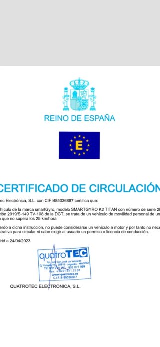 Smartgyro K2 titan con certificado circulacion