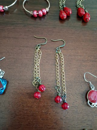 Set 5 paia orecchini rossi e argento