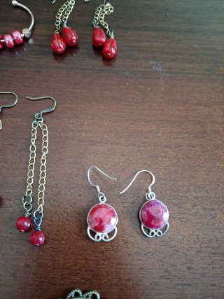 Set 5 paia orecchini rossi e argento