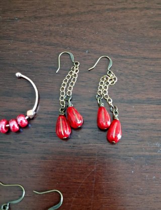 Set 5 paia orecchini rossi e argento