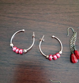 Set 5 paia orecchini rossi e argento
