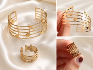 Pulsera y Anillo Musical Dorado