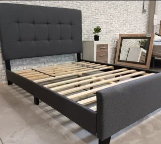 Cama Matrimonio 135cm Tela y Madera