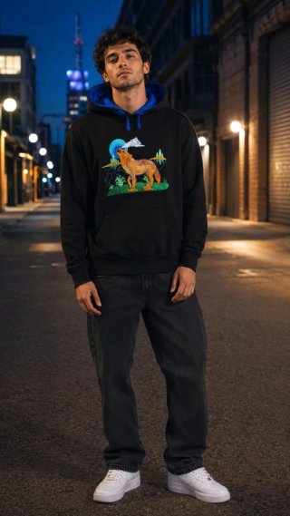 Sudadera Negra Bordado Lobo Luna
