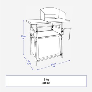 Mueble de cocina de camping L, plegable y con mampara